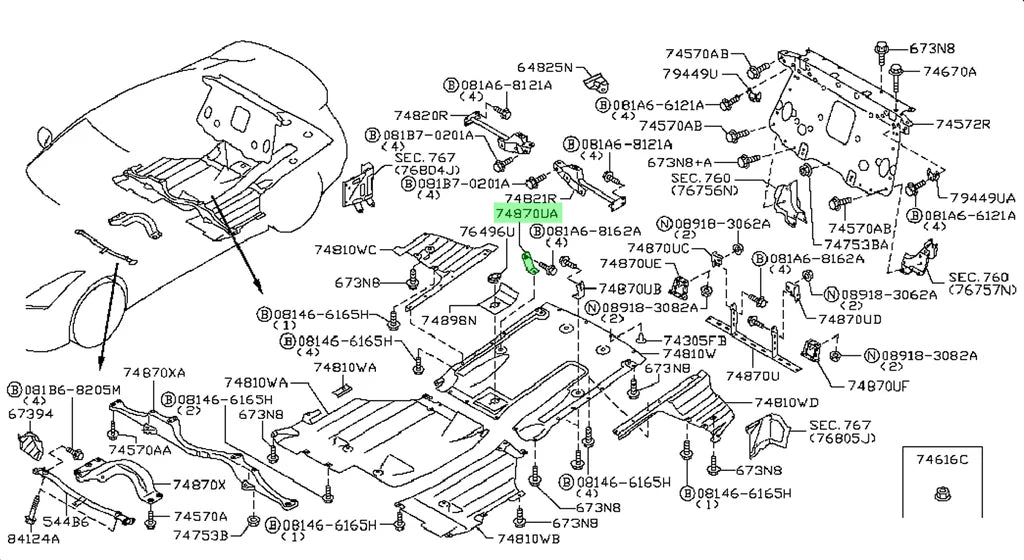 Nissan undertray bracket RH